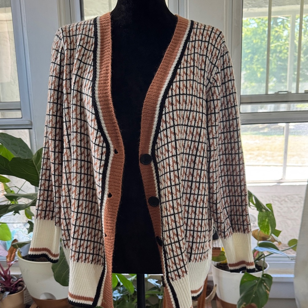 SHEIN Brown and Cream Checkered Cardigan